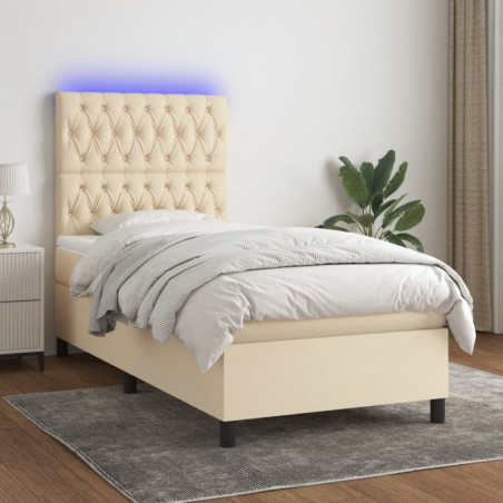 Boxspringbett mit Matratze & LED Creme 90x190 cm Stoff