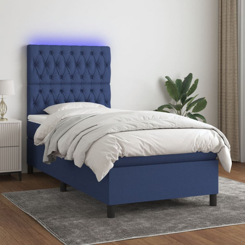 Boxspringbett mit Matratze & LED Blau 90x200 cm Stoff