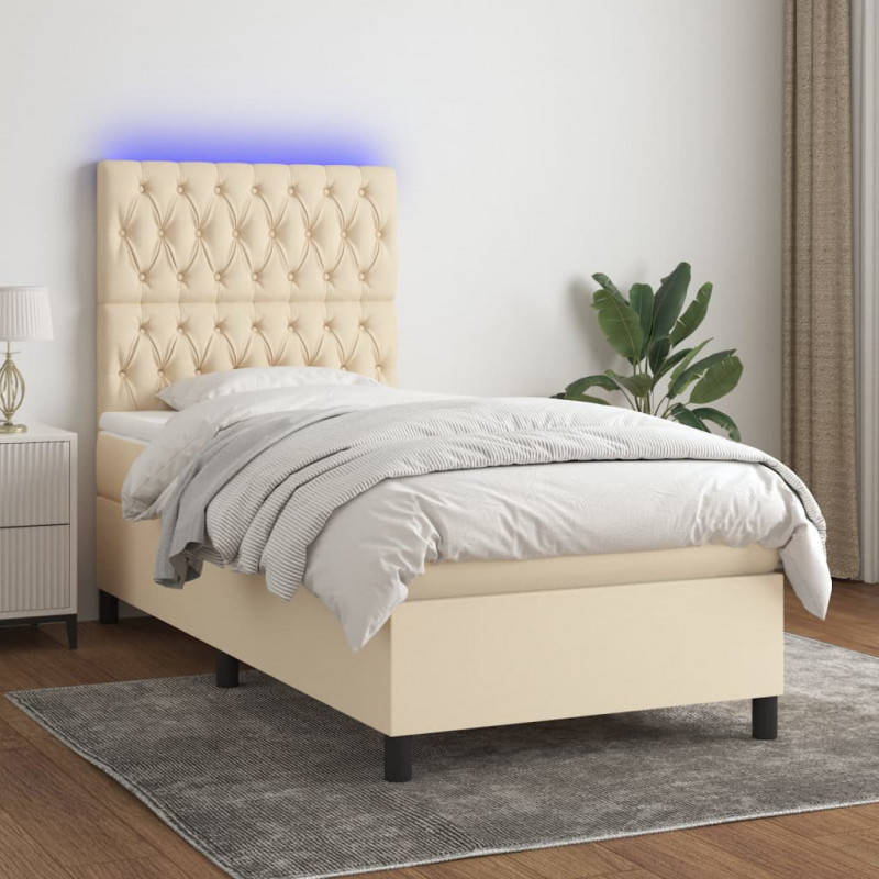 Boxspringbett mit Matratze & LED Creme 100x200 cm Stoff