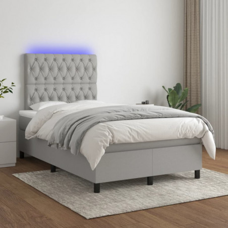 Boxspringbett mit Matratze & LED Hellgrau 120x200 cm Stoff