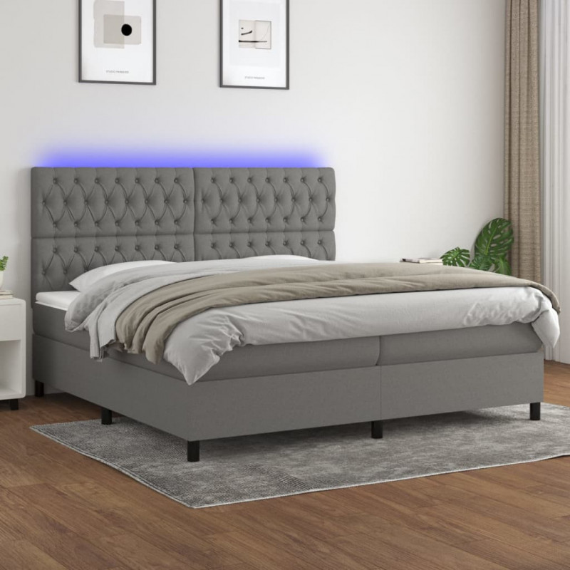 Boxspringbett mit Matratze & LED Dunkelgrau 200x200 cm Stoff