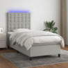 Boxspringbett mit Matratze & LED Hellgrau 90x190 cm Stoff