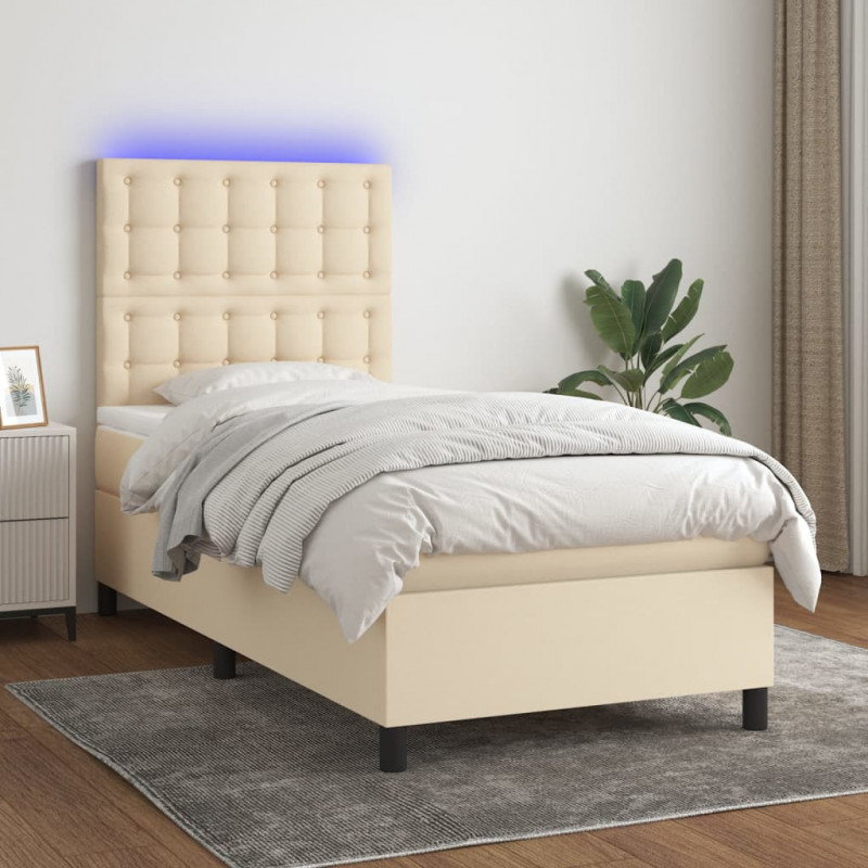 Boxspringbett mit Matratze & LED Creme 90x190 cm Stoff