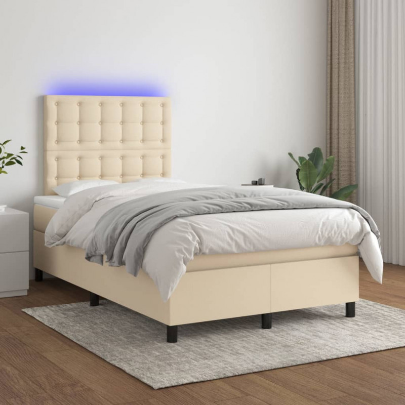 Boxspringbett mit Matratze & LED Creme 120x200 cm Stoff