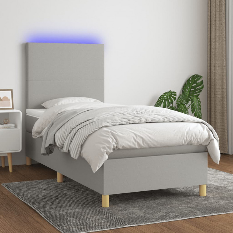 Boxspringbett mit Matratze & LED Hellgrau 90x190 cm Stoff