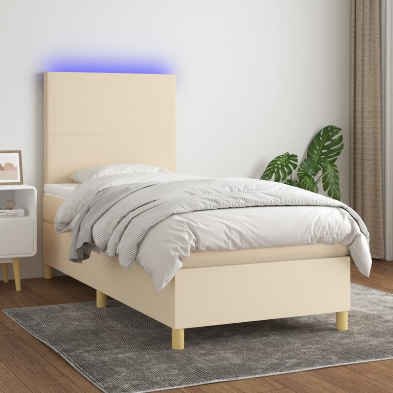 Boxspringbett mit Matratze & LED Creme 90x200 cm Stoff