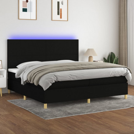 Boxspringbett mit Matratze & LED Schwarz 200x200 cm Stoff