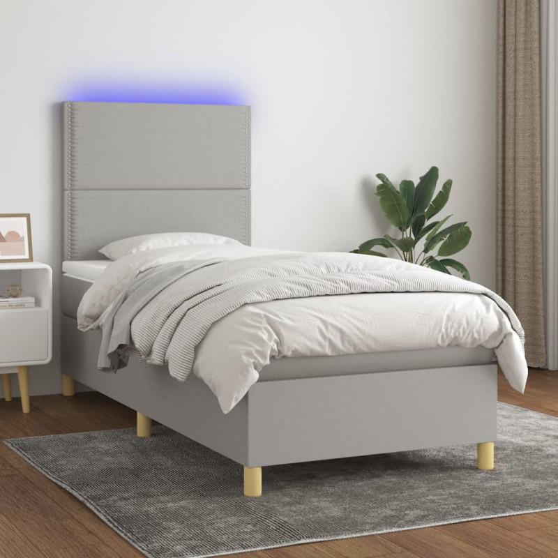 Boxspringbett mit Matratze & LED Hellgrau 100x200 cm Stoff