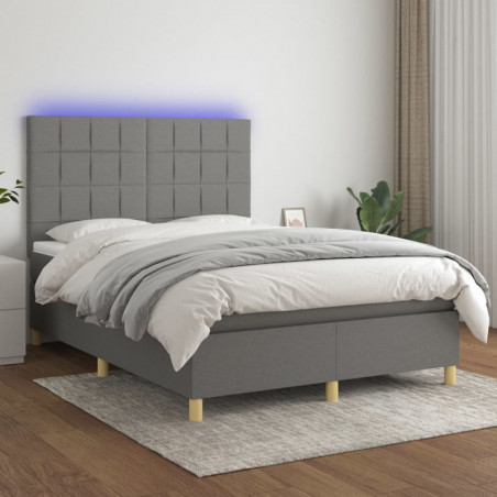 Boxspringbett mit Matratze & LED Dunkelgrau 140x190 cm Stoff