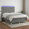 Boxspringbett mit Matratze & LED Dunkelgrau 140x200 cm Stoff