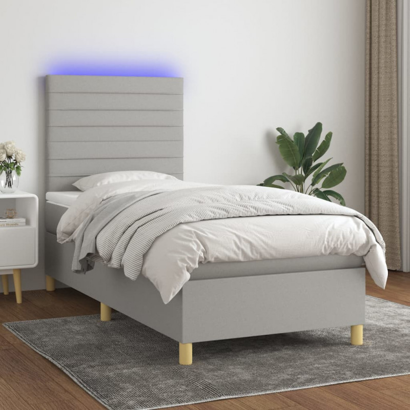 Boxspringbett mit Matratze & LED Hellgrau 90x190 cm Stoff