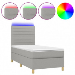 Boxspringbett mit Matratze & LED Hellgrau 100x200 cm Stoff