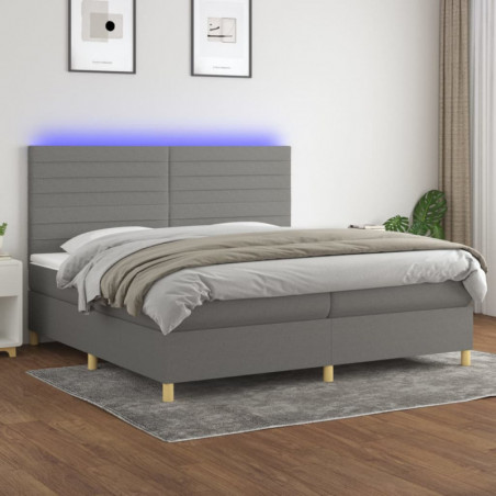 Boxspringbett mit Matratze & LED Dunkelgrau 200x200 cm Stoff