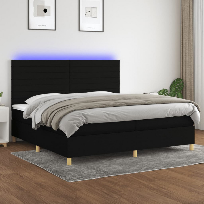 Boxspringbett mit Matratze & LED Schwarz 200x200 cm Stoff