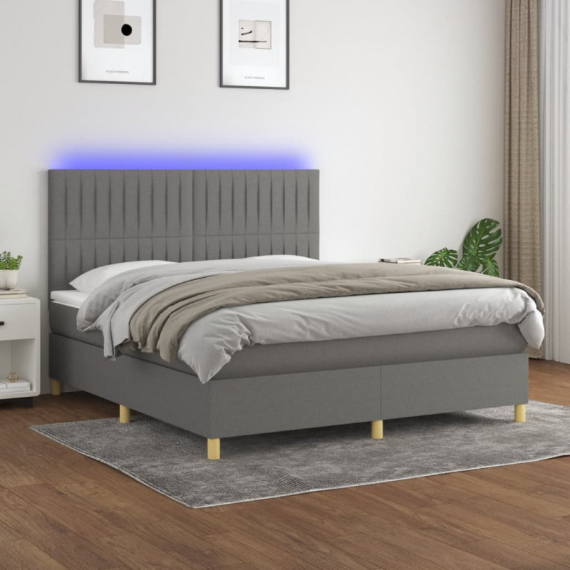 Boxspringbett mit Matratze & LED Dunkelgrau 160x200 cm Stoff