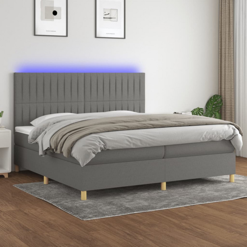 Boxspringbett mit Matratze & LED Dunkelgrau 200x200 cm Stoff