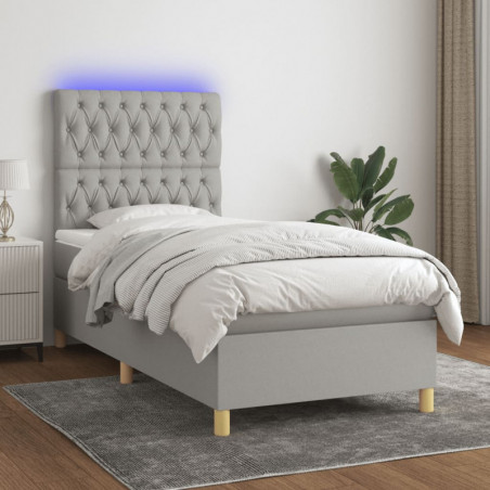 Boxspringbett mit Matratze & LED Hellgrau 80x200 cm Stoff