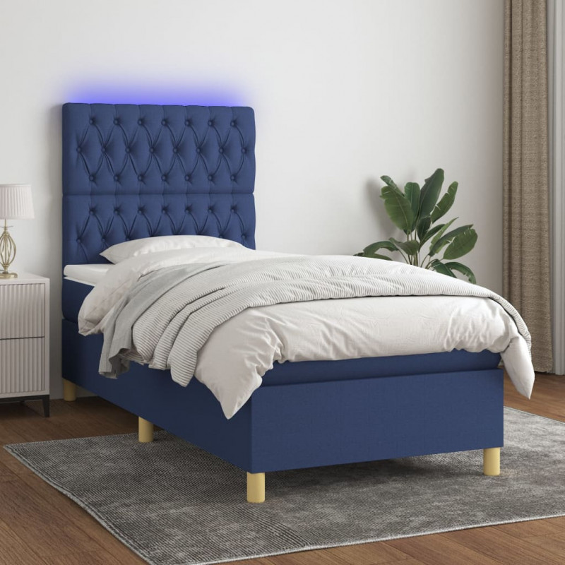 Boxspringbett mit Matratze & LED Blau 90x190 cm Stoff