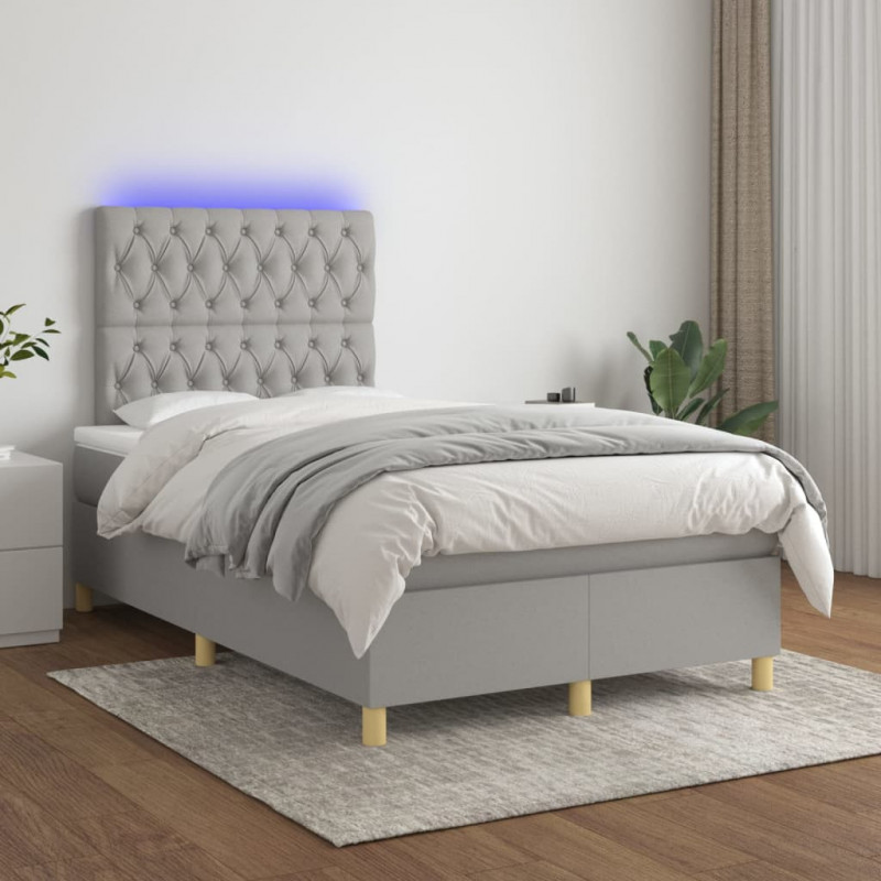 Boxspringbett mit Matratze & LED Hellgrau 120x200 cm Stoff