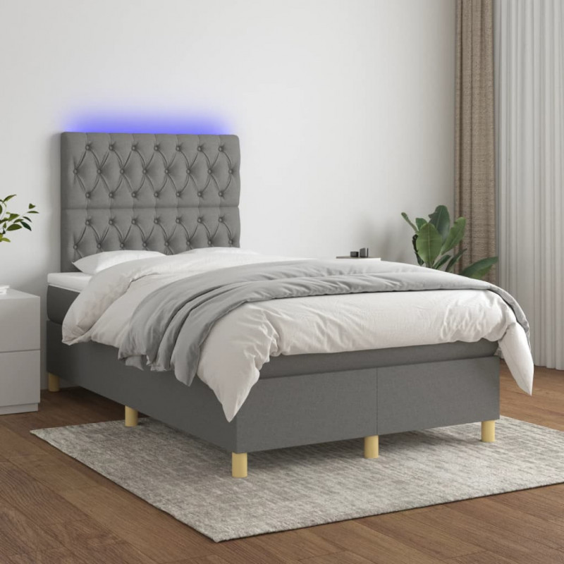 Boxspringbett mit Matratze & LED Dunkelgrau 120x200 cm Stoff