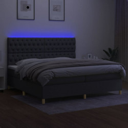 Boxspringbett mit Matratze & LED Dunkelgrau 200x200 cm Stoff