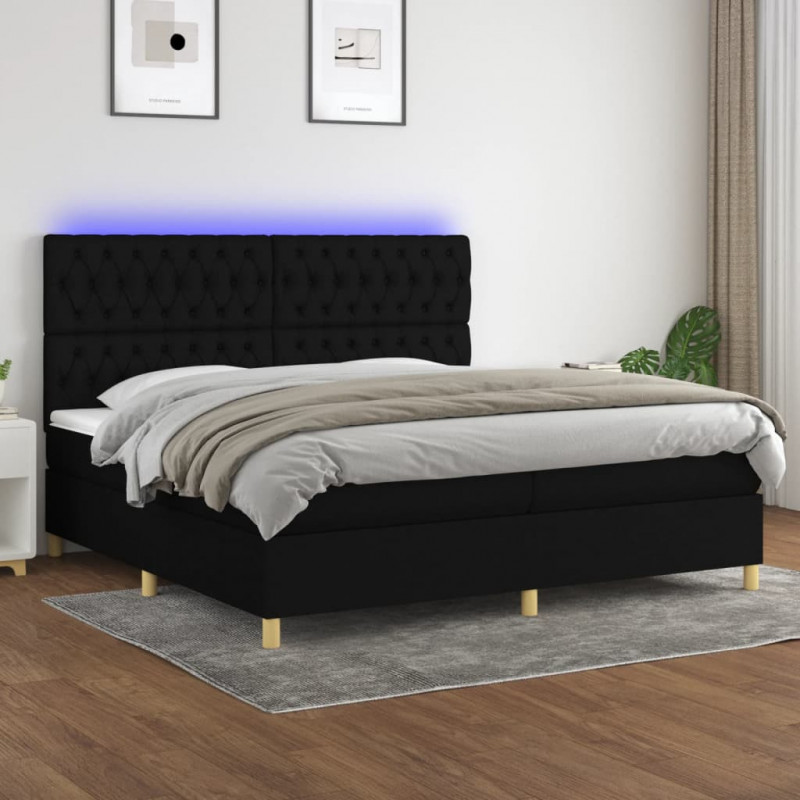 Boxspringbett mit Matratze & LED Schwarz 200x200 cm Stoff