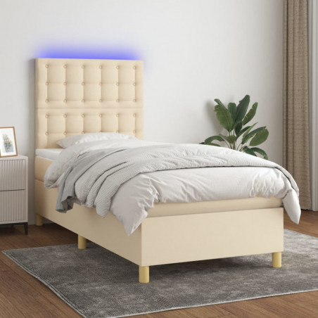 Boxspringbett mit Matratze & LED Creme 90x200 cm Stoff