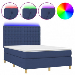 Boxspringbett mit Matratze & LED Blau 140x200 cm Stoff