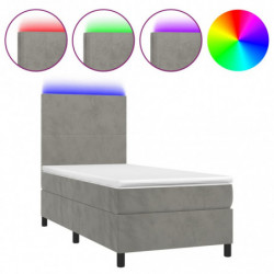 Boxspringbett mit Matratze & LED Hellgrau 90x190 cm Samt