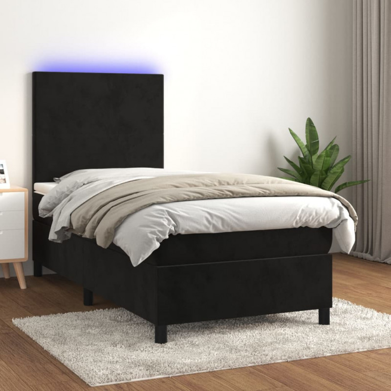 Boxspringbett mit Matratze & LED Schwarz 90x200 cm Samt