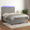 Boxspringbett mit Matratze & LED Hellgrau 140x190 cm Samt