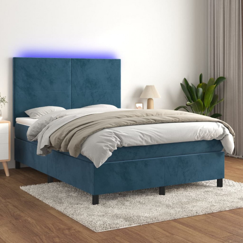 Boxspringbett mit Matratze & LED Dunkelblau 140x190 cm Samt