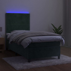 Boxspringbett mit Matratze & LED Dunkelgrün 90x190 cm Samt