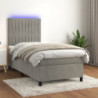 Boxspringbett mit Matratze & LED Hellgrau 90x200 cm Samt