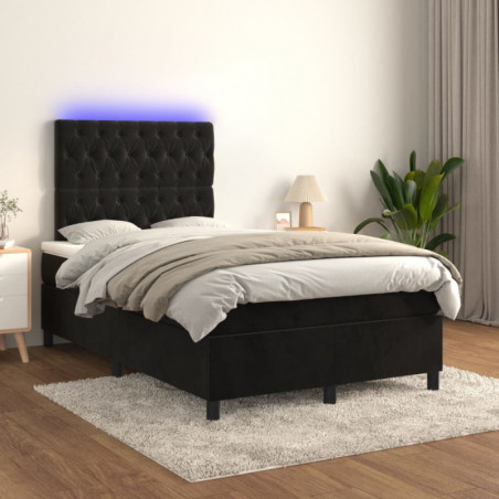 Boxspringbett mit Matratze & LED Schwarz 120x200 cm Samt