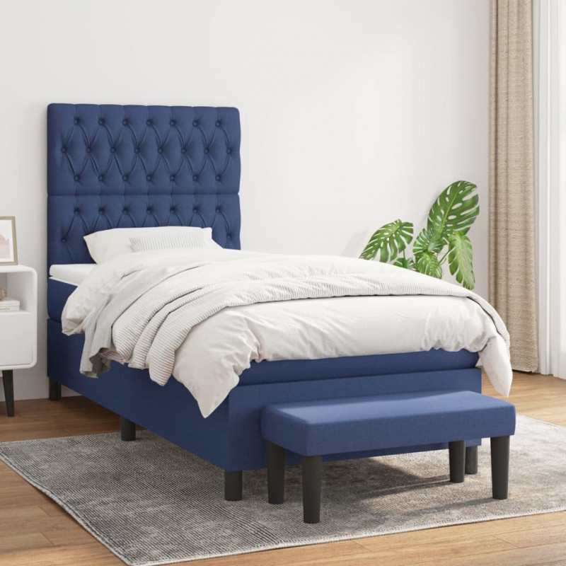 Boxspringbett mit Matratze Blau 90x190 cm Stoff