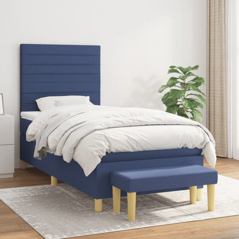 Boxspringbett mit Matratze Blau 90x190 cm Stoff