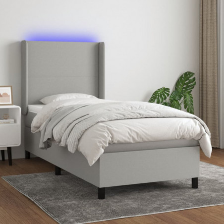 Boxspringbett mit Matratze & LED Hellgrau 100x200 cm Stoff