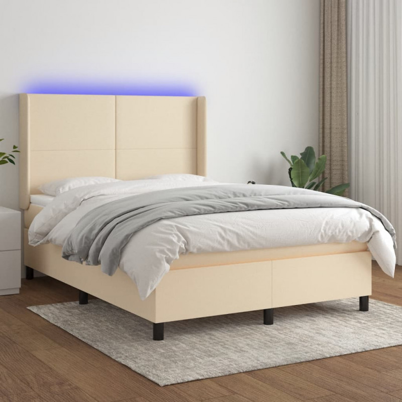 Boxspringbett mit Matratze & LED Creme 140x190 cm Stoff