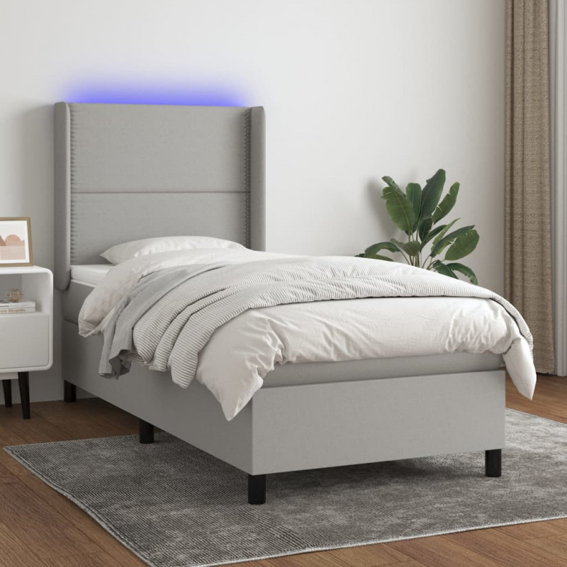 Boxspringbett mit Matratze & LED Hellgrau 100x200 cm Stoff