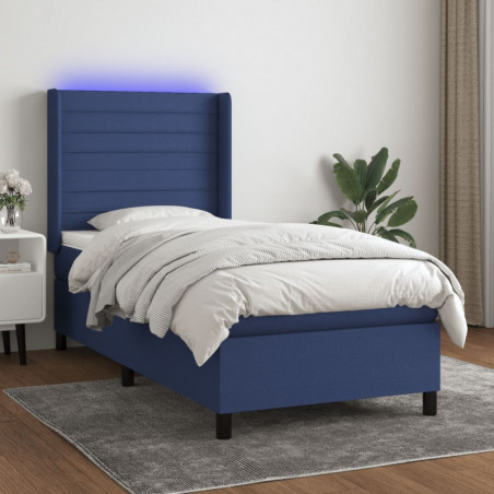 Boxspringbett mit Matratze & LED Blau 90x190 cm Stoff