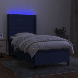 Boxspringbett mit Matratze & LED Blau 90x190 cm Stoff