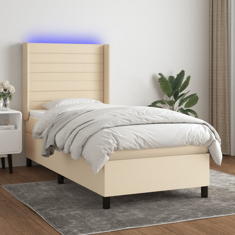 Boxspringbett mit Matratze & LED Creme 100x200 cm Stoff