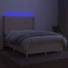 Boxspringbett mit Matratze & LED Creme 140x190 cm Stoff