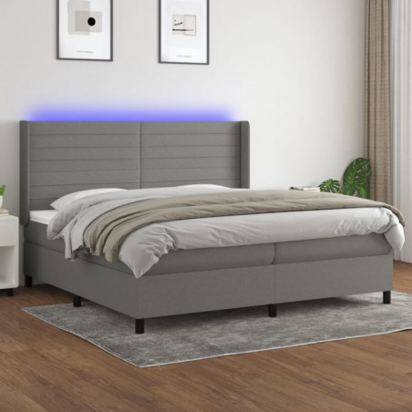 Boxspringbett mit Matratze & LED Dunkelgrau 200x200 cm Stoff