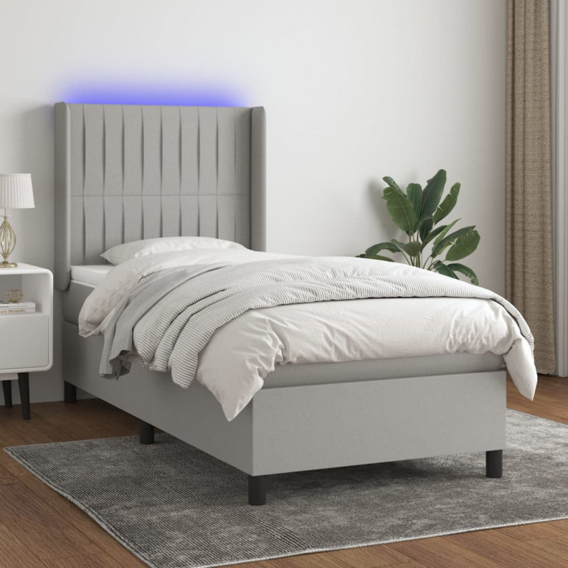 Boxspringbett mit Matratze & LED Hellgrau 80x200 cm Stoff