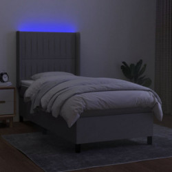 Boxspringbett mit Matratze & LED Hellgrau 100x200 cm Stoff