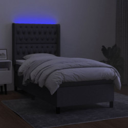 Boxspringbett mit Matratze & LED Dunkelgrau 90x200 cm Stoff