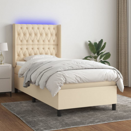 Boxspringbett mit Matratze & LED Creme 90x200 cm Stoff