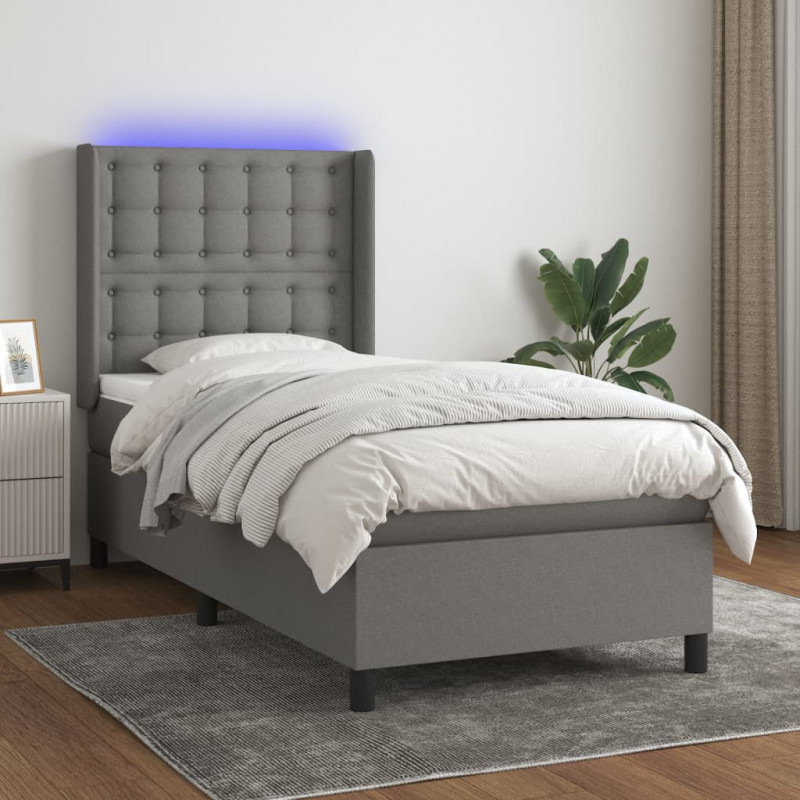 Boxspringbett mit Matratze & LED Dunkelgrau 80x200 cm Stoff